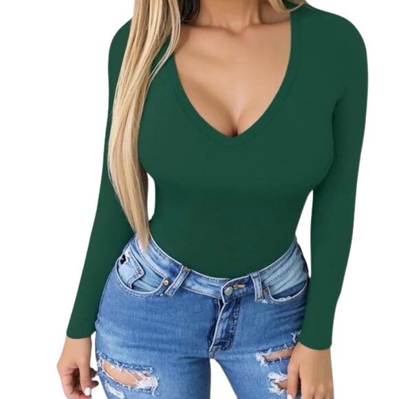 MANGOPOP VNECK SLIM FITTED BODYSUIT - Picture 1 of 4